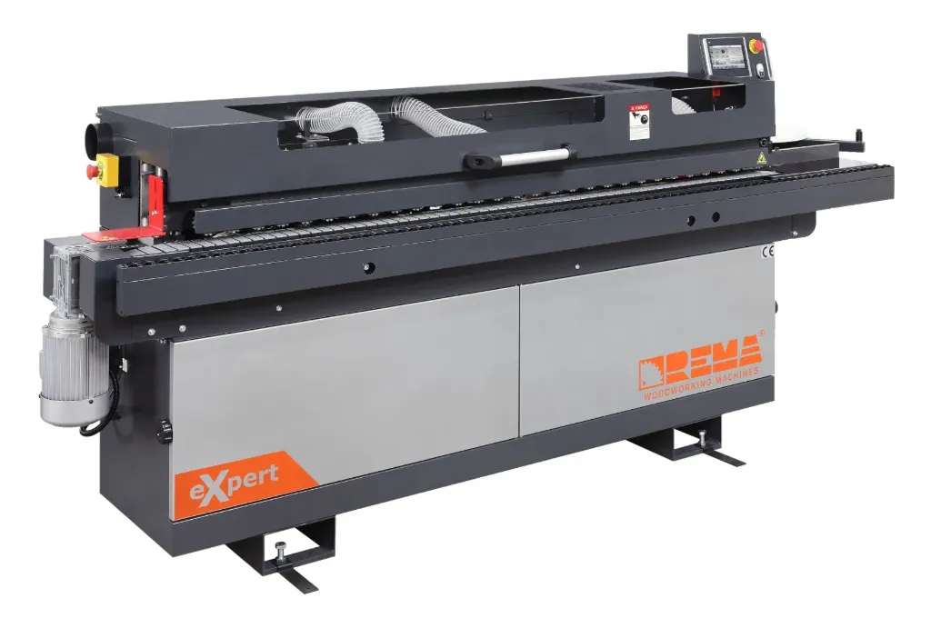 Okleiniarka REMA eXpert ze wstępnym frezowaniem, dwiema cyklinami (cyklina płaska, cyklina promieniowa)